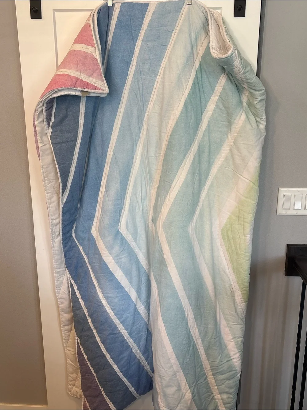 Pottery Barn Teen Pastel Chevron Comforter and Sham - Multicolor Stripes