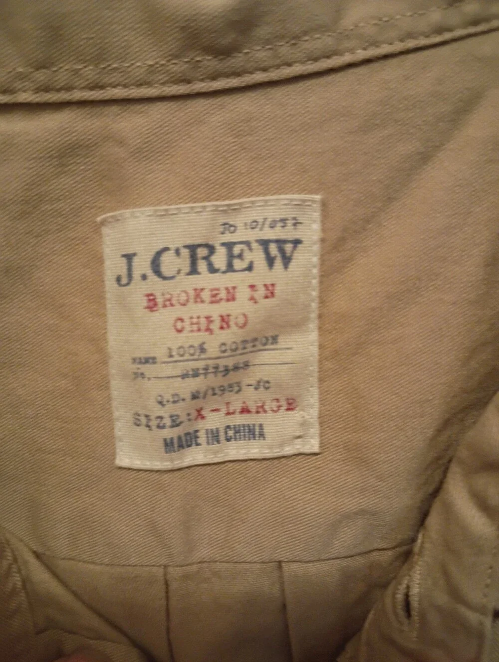 J. Crew Broken In Chino Tan Button Down Shirt Size XL