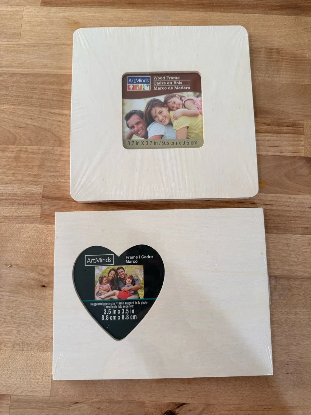 Craft Set of 2 White Wooden Photo Frames - Square & Heart Set