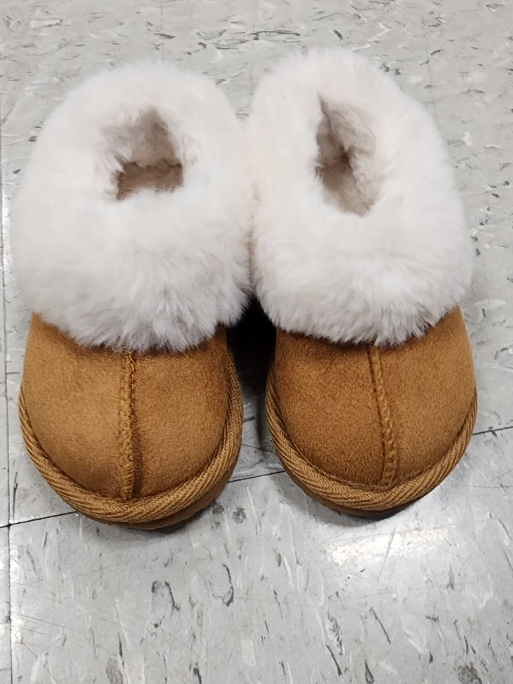 Kids Faux-Shearling Slip-On Slippers - Tan with White Fur Cuff