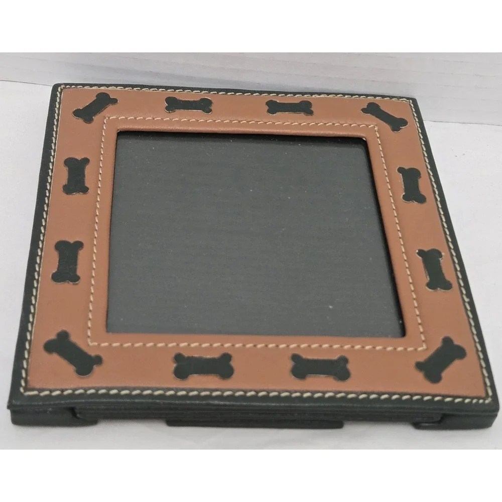 New York Dog Two-Tone Brown Leather Dog Bone Photo Frame - Rare