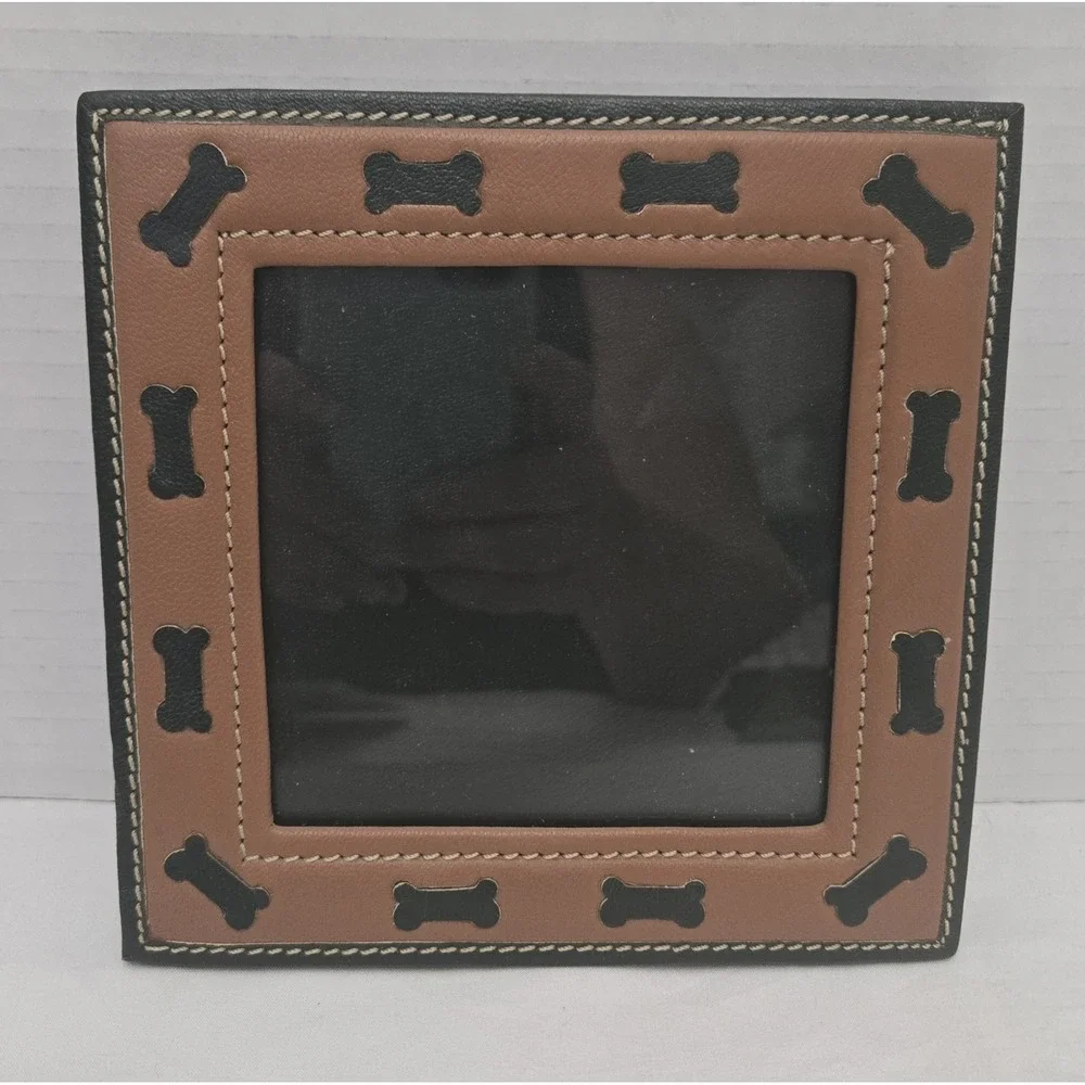 New York Dog Two-Tone Brown Leather Dog Bone Photo Frame - Rare