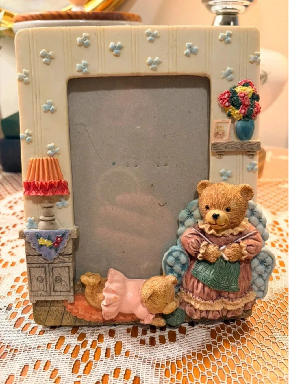 Vintage Teddy Bear Family Resin 4x6 Picture Frame Nursery Cottagecore Decor