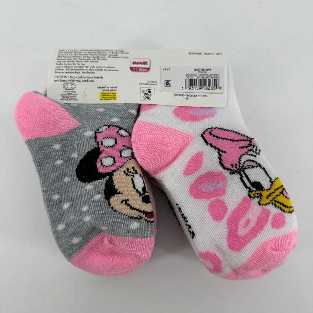 Disney Junior Minnie Mouse Toddler Ankle Socks 10 Pairs Pink White 4T-5T