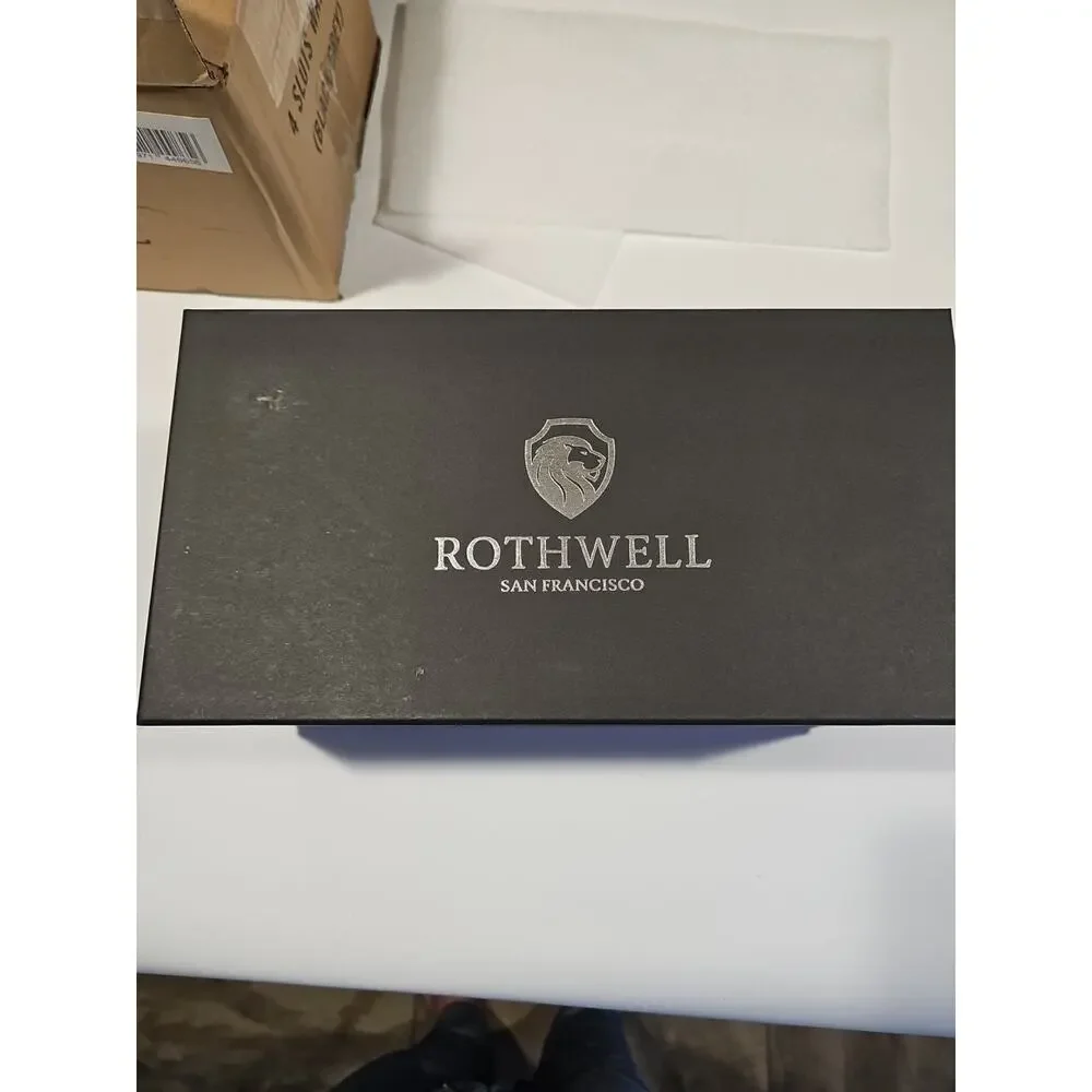 ROTHWELL 4 Slot Leather Watch Box with Valet Drawer - Medium, Blue/Grey NEW NIB