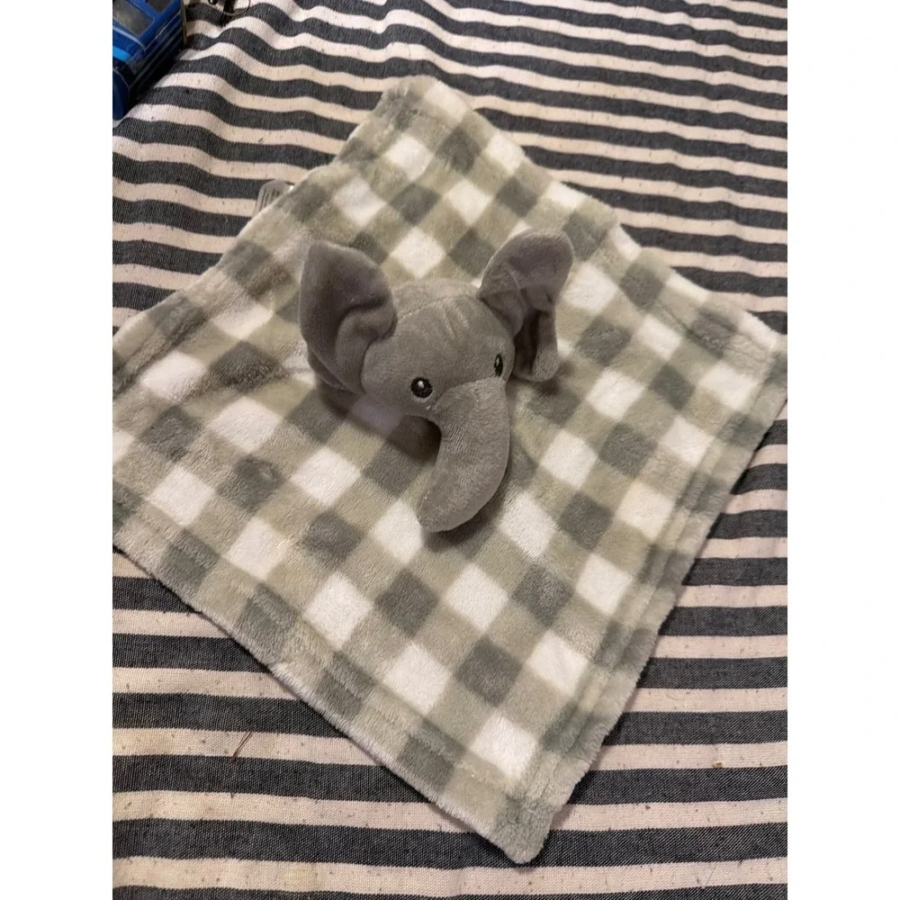 Lila & Jack Gray Elephant Buffalo Check Baby Security Blanket Lovey AT305-GY-GH
