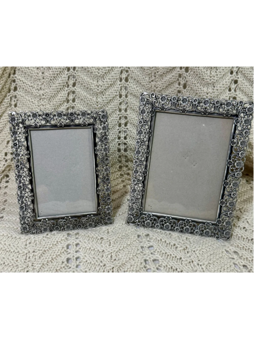 Set of 2 Ornate Pewter Filigree Picture Frames 4x6 & 5x7 Daisy Sunflower