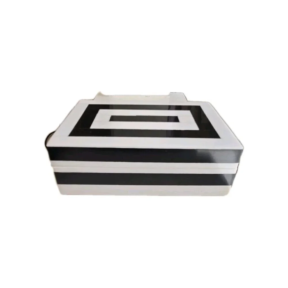 New Modern Inlaid Resin Black and White Striped Design Storage Jewelry Box 6