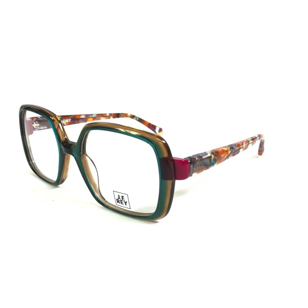 J.F. Rey Eyeglasses Frames JF1548 4332 Green/Raspberry Square Full Rim 51-18-138