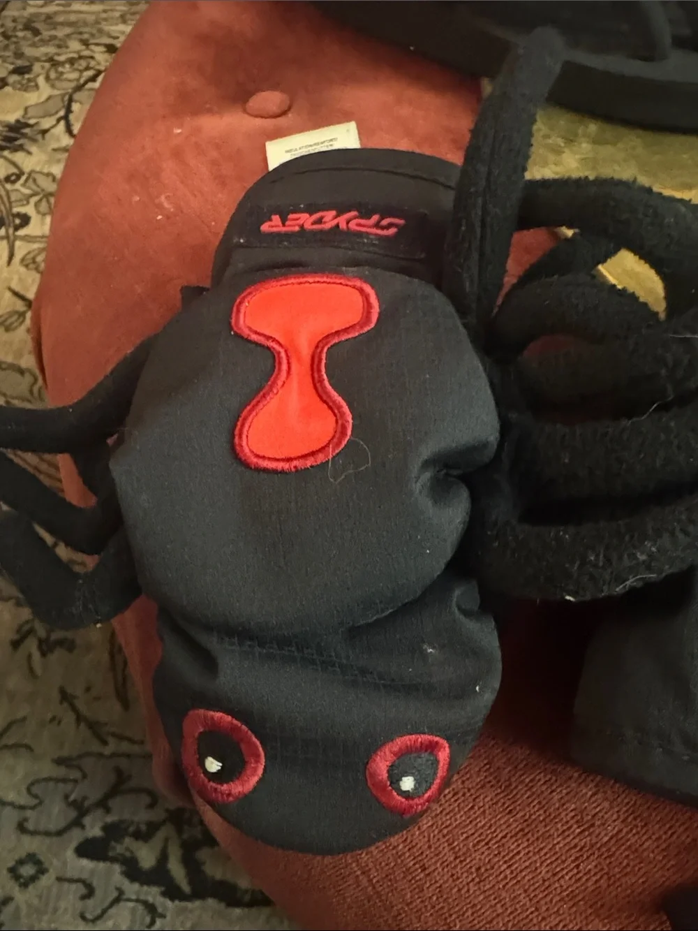 Spyder Kids Black and Red Spider Ski Mittens Plush Novelty Pair