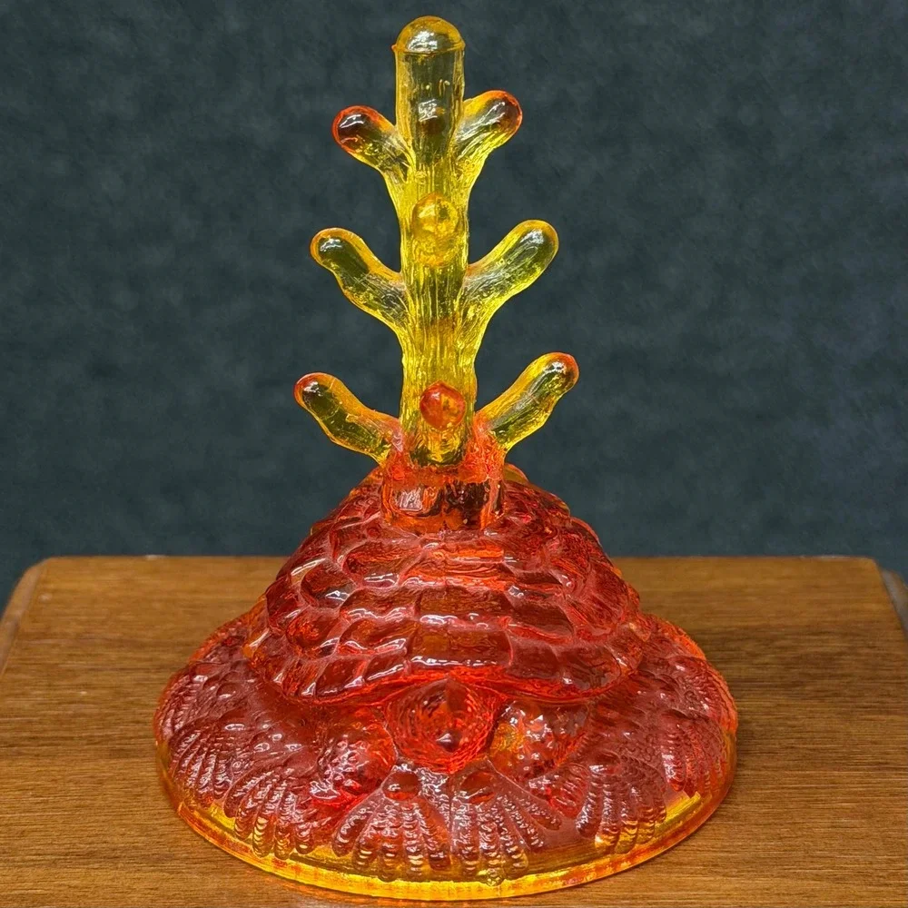 Vintage Fenton Amberina Glass Ring Tree Holder Turtle Shape Red Yellow Cadmium