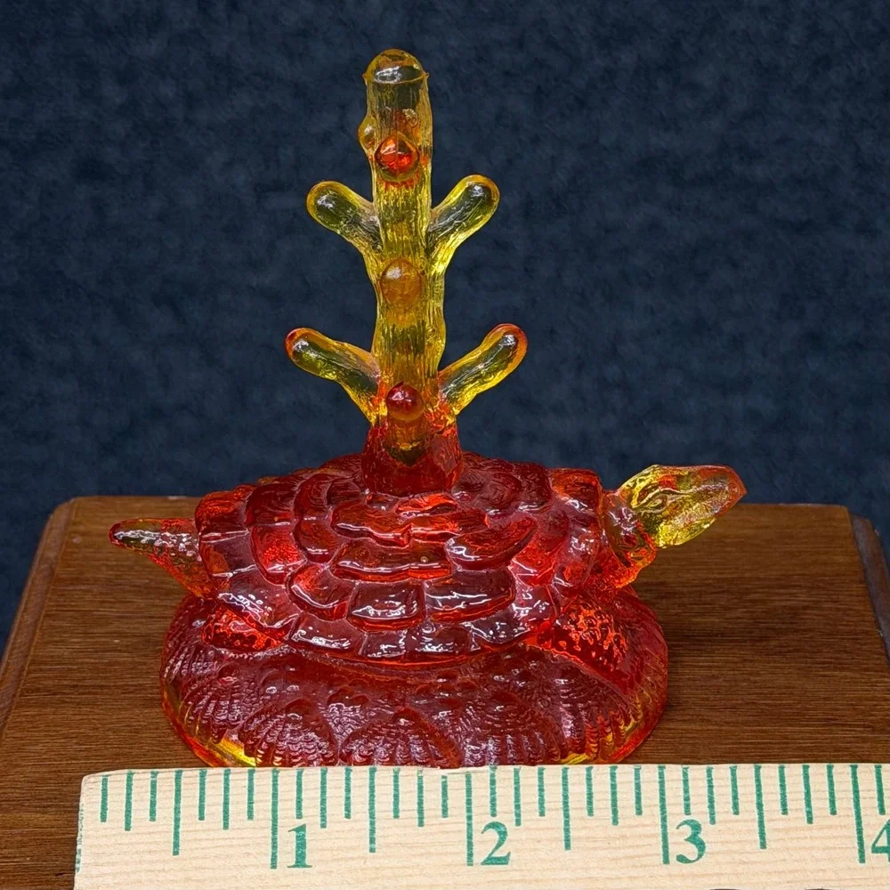Vintage Fenton Amberina Glass Ring Tree Holder Turtle Shape Red Yellow Cadmium
