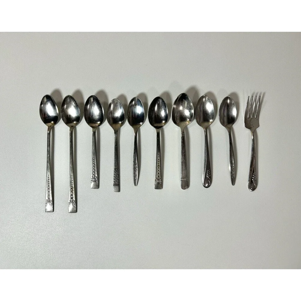 Lot Of 10 pc Mismatched Spoons, Fork Silverware See Pics Gata Superior Stainless