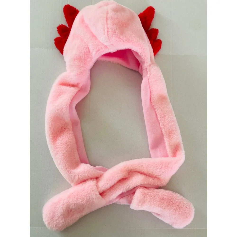 Axolotl Girl  Plush Hoodie Scarf Hat Pink One Size