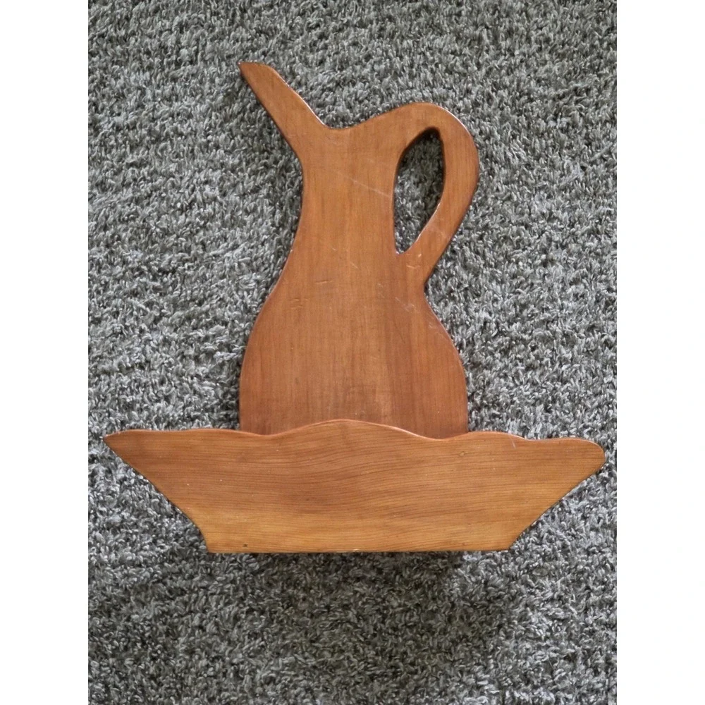 Vintage Wood Planter Pitcher & Pocket Flower Holder Wall Hang Table Top Handmade