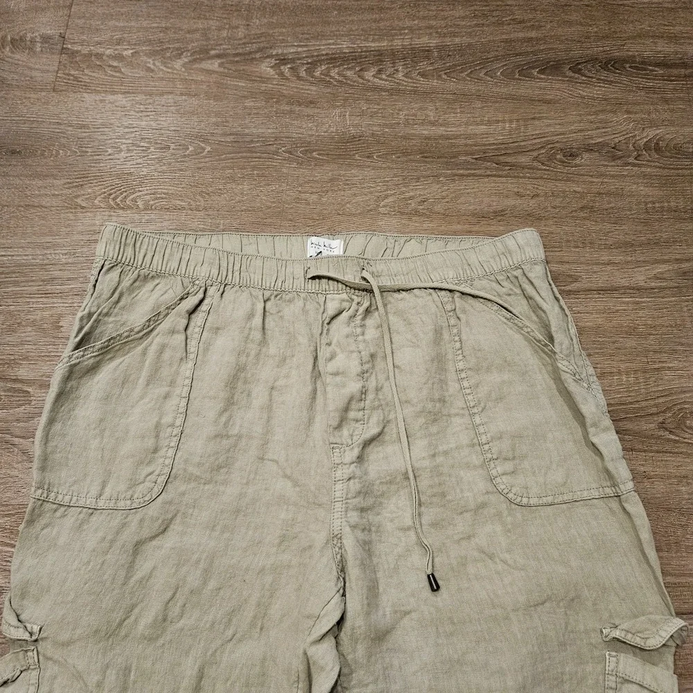 Nicole Miller New York Men's XL Linen Cargo Jogger Pants Beige Drawstring