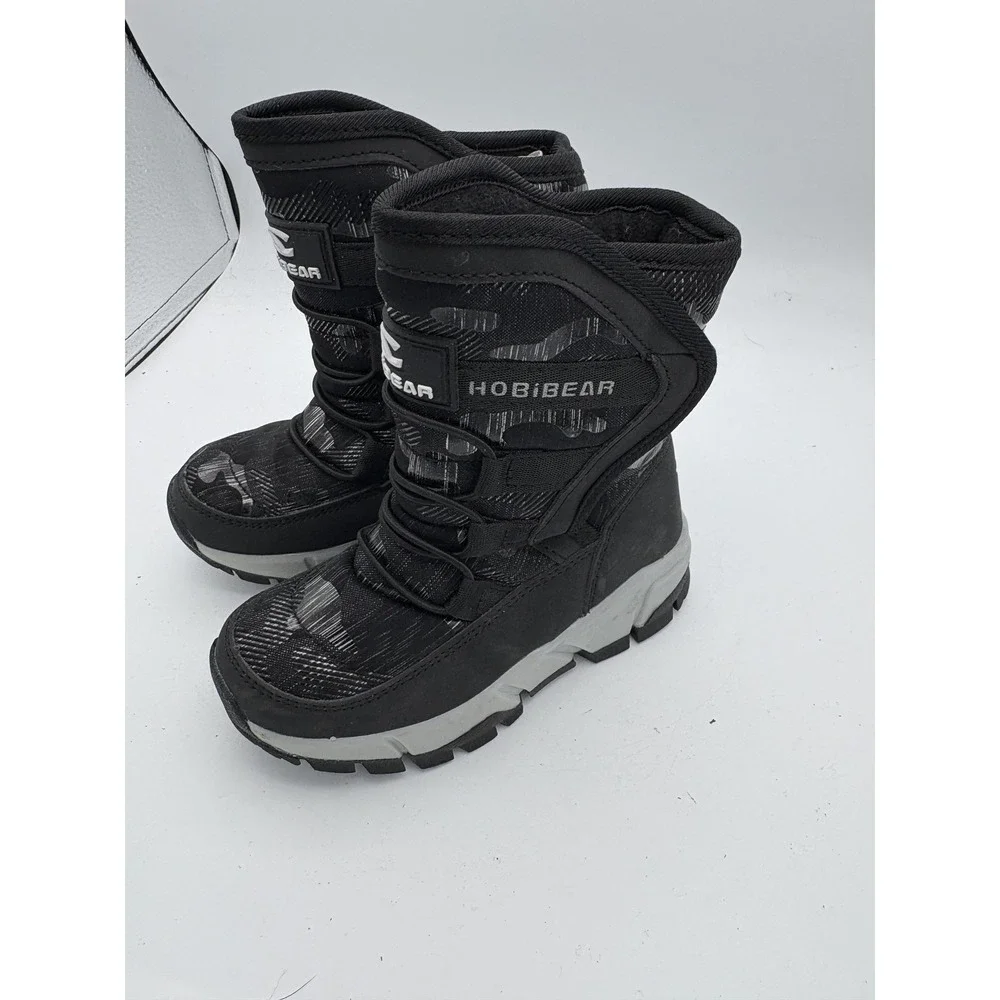 HOBIBEAR Boots Kids Size 10 Black Snow Winter Faux Fur Mid‎ Calf Hook & Loop