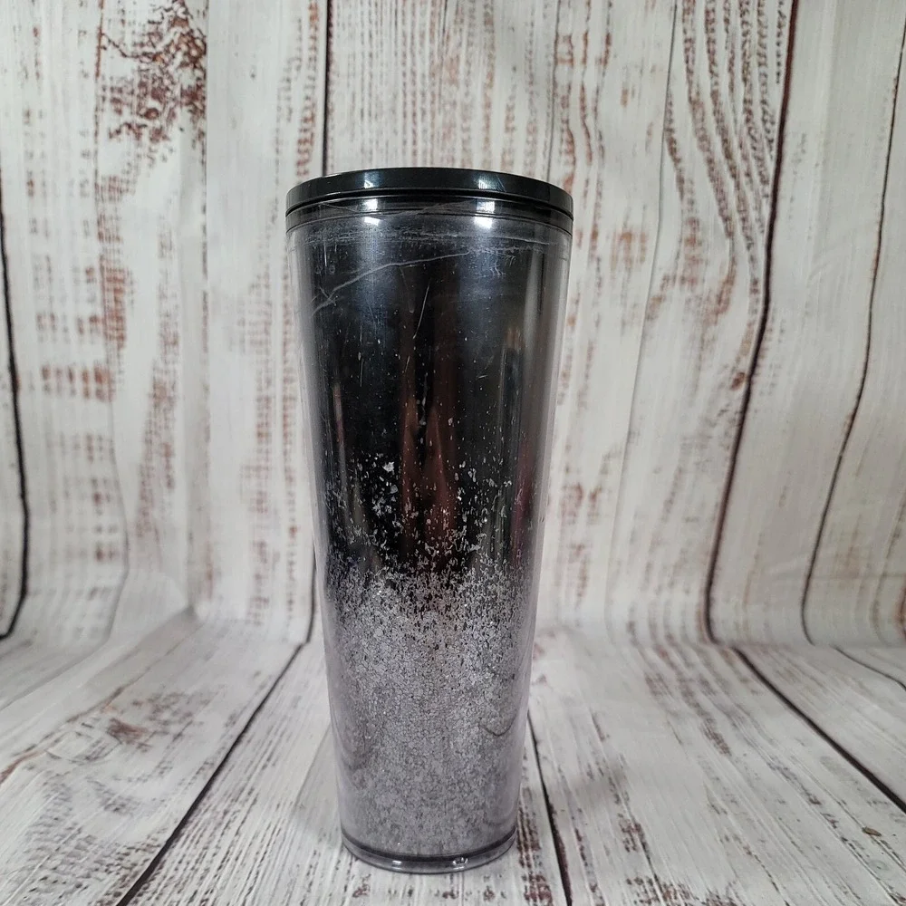Starbucks 2019 Venti Black & Silver Cascading Snow Glitter Cold Tumbler 24 fl oz