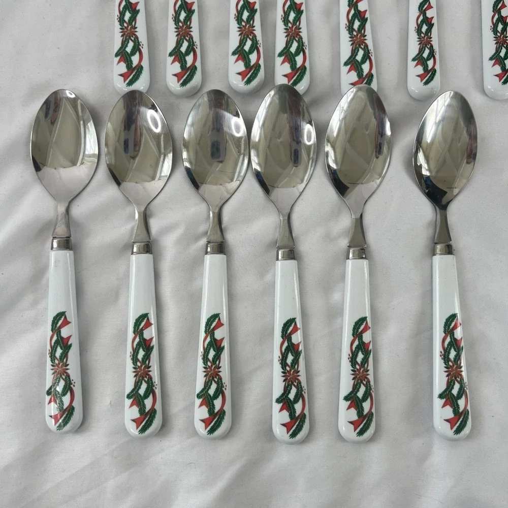 Vintage Poinsettia and Ribbon Flatware Silverware 14 Piece Stainless‎ Christmas
