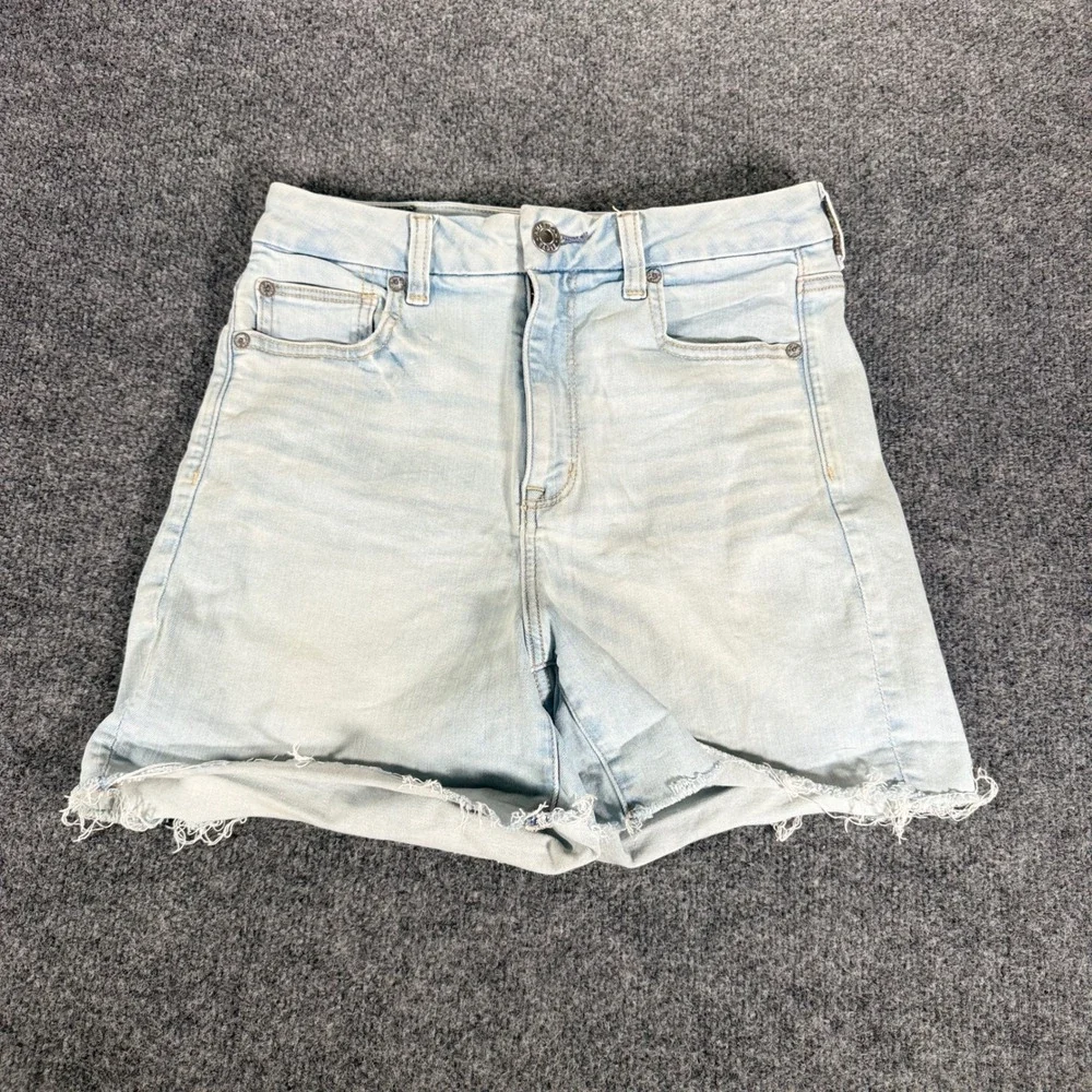 American Eagle Denim Shorts Ne(x)t Level Stretch High Waisted Raw Hem 10 Light