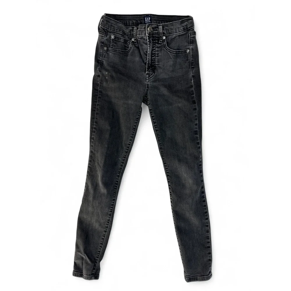 GAP Girls 26R (26x27) Black Denim True Skinny Mid-Rise Jeans Stretchy Kids XL‎