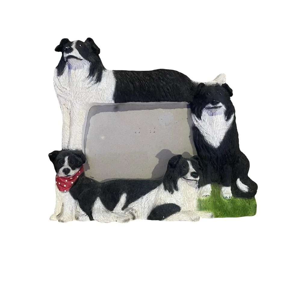 K9 2004 Border Collie Dog Photo Frame 4x6 Resin 3D Sculptural Puppy Bandana 9x8
