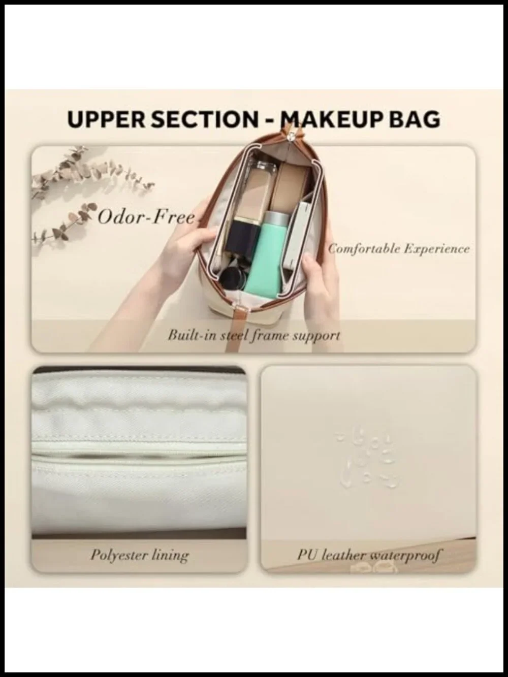 2-in-1 Jewelry Box and Makeup Bag with Mirror, Waterproof PU Leather Travel