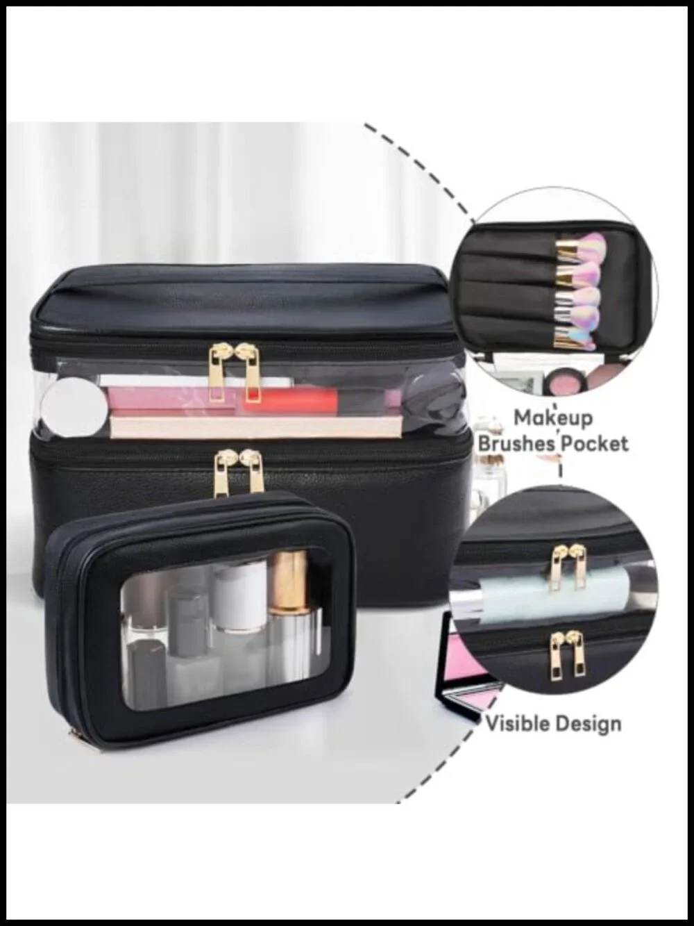 Leather Double Layer Large Capacity Travel Cosmetic Organizer Bag Set of 2