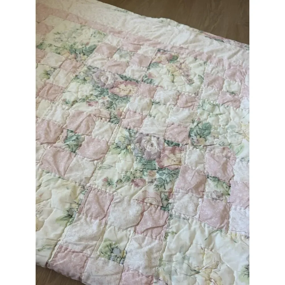 Vintage Laura Ashley Country Pink Roses Patchwork Quilt Full/queen Cottagecore