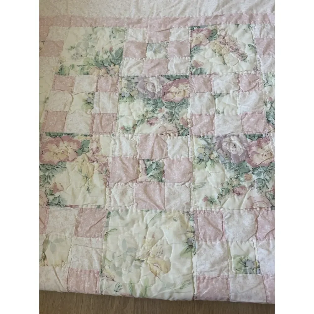 Vintage Laura Ashley Country Pink Roses Patchwork Quilt Full/queen Cottagecore