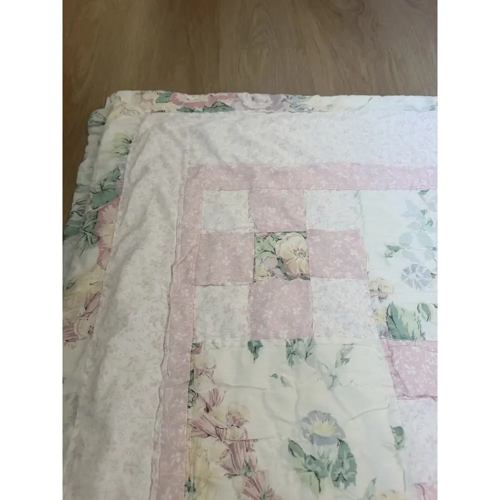 Vintage Laura Ashley Country Pink Roses Patchwork Quilt Full/queen Cottagecore
