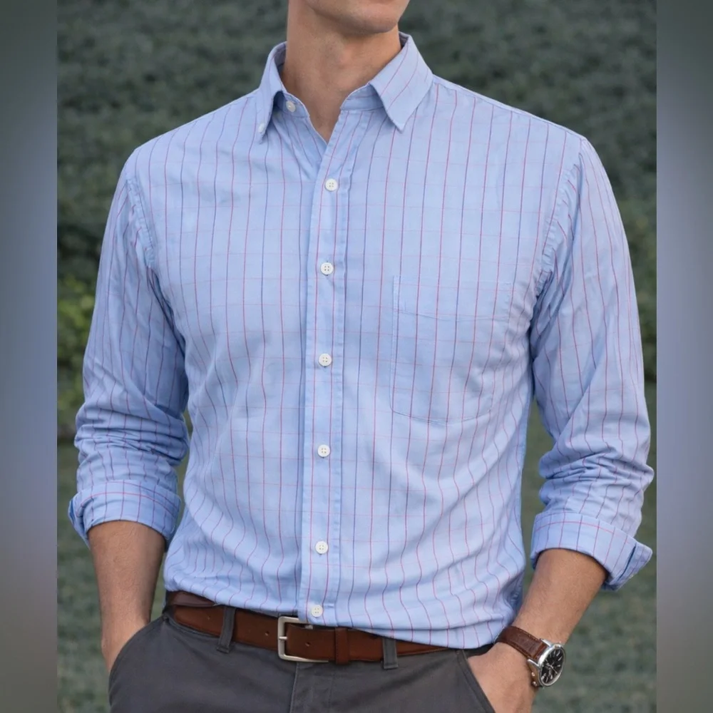 J.CREW Blue w/Orange Windowpane L/S Button-Down Shirt Size 16-16.5