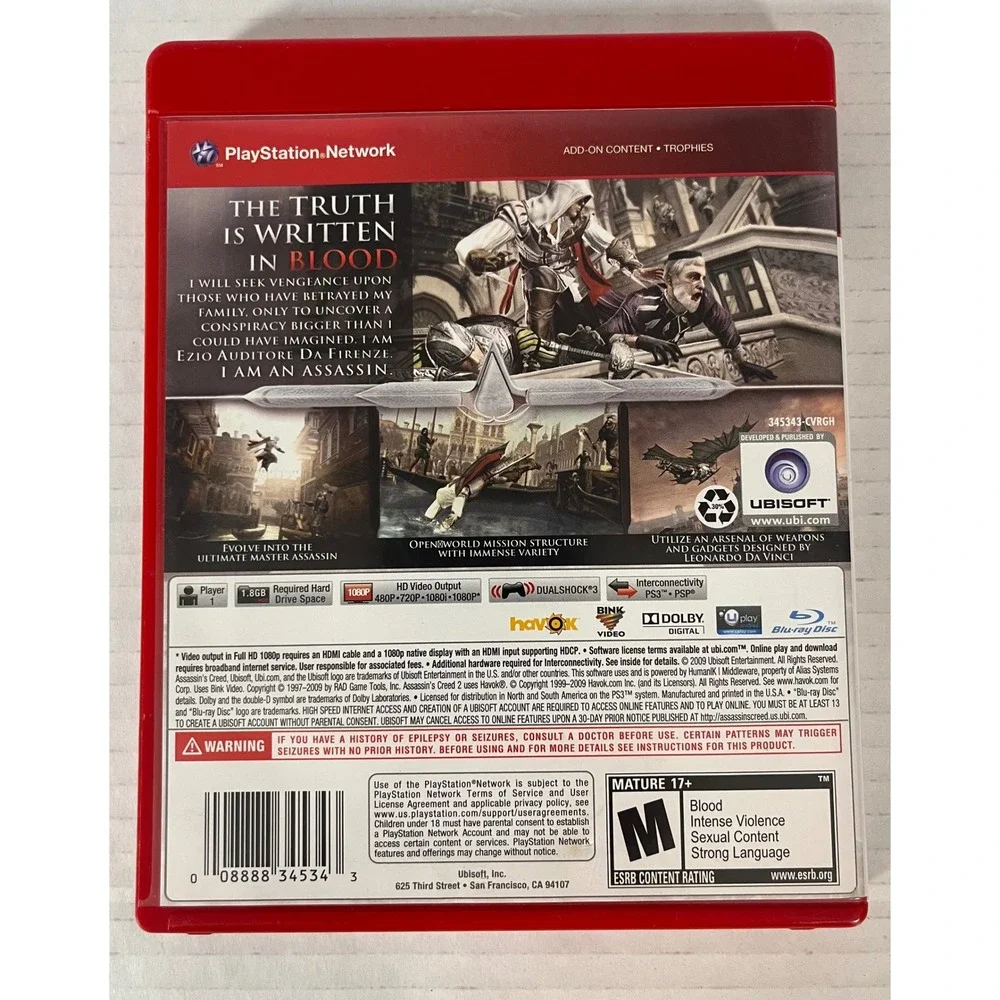 Ubisoft Assassin's Creed II‎ Video Game PS3 One Size Red Greatest Hits Edition
