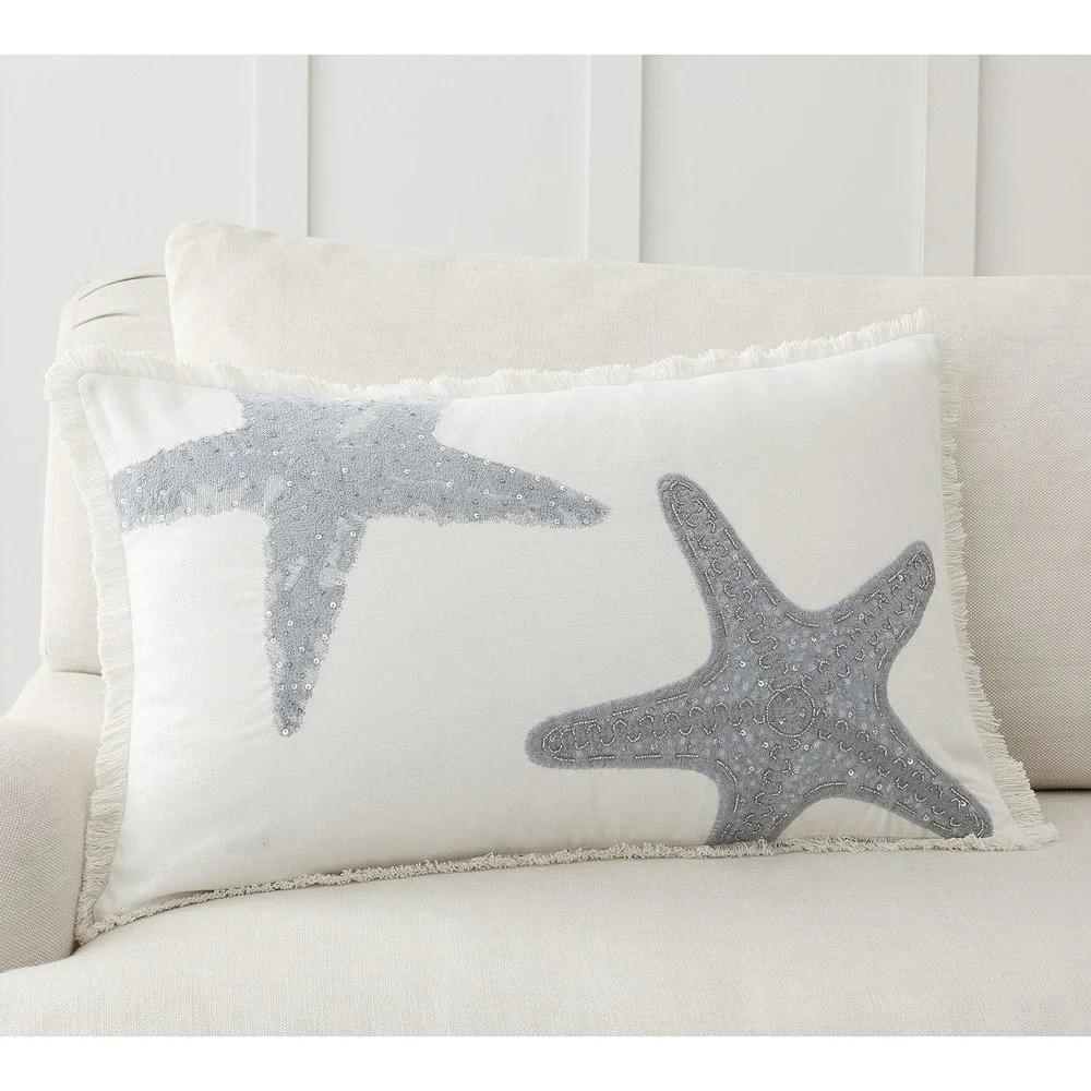 Pottery‎ Barn Double Starfish Embroidered Lumbar Pillow Cover