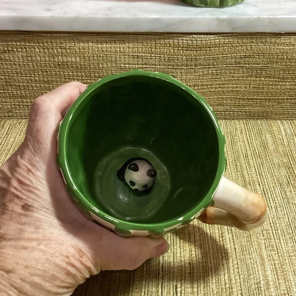 Pier One Green and White Bamboo Mugs Pandas inside