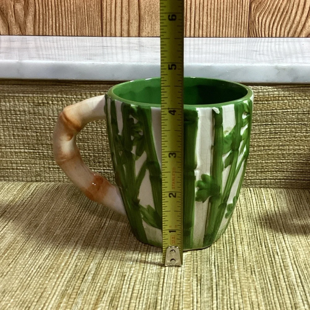 Pier One Green and White Bamboo Mugs Pandas inside