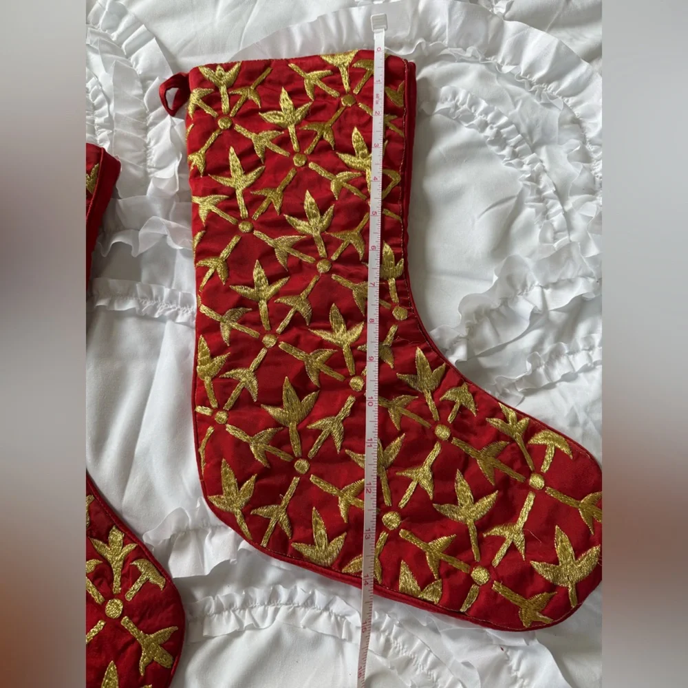 Red and Gold Embroidered Christmas Stockings set of 2