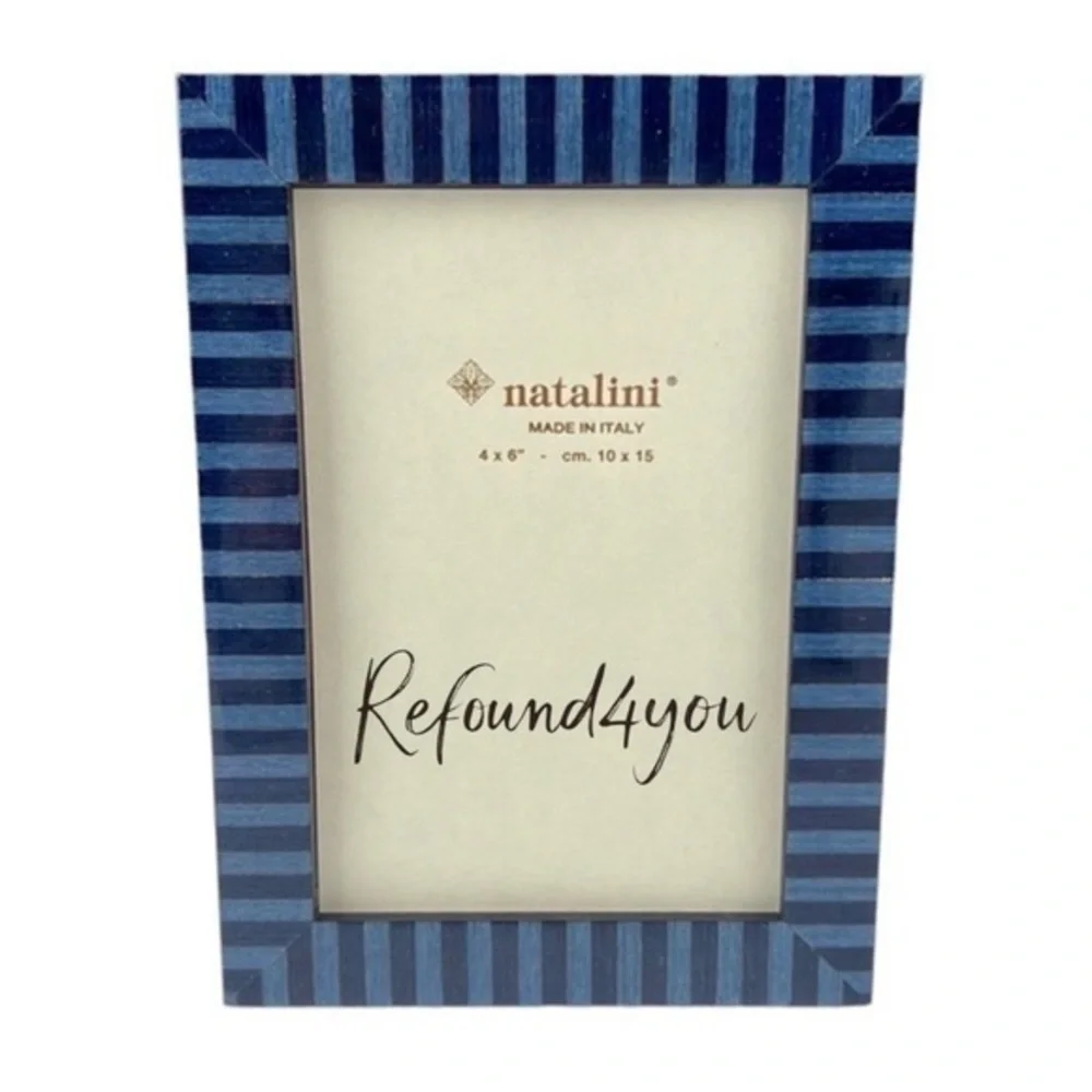 Natalini - ‘Blue Stripes’ Wood Picture Frame. 4” x 6”.  NWT.