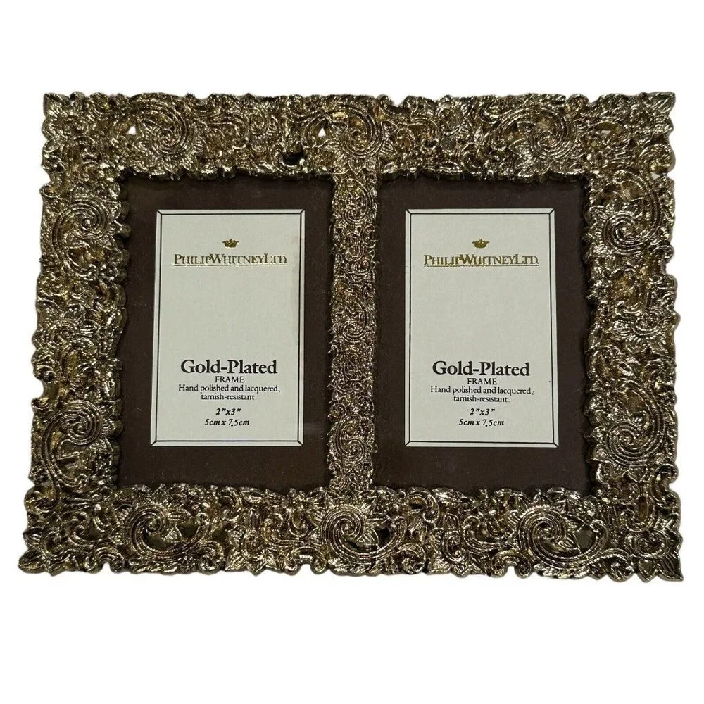 Philip Whitney Dual Photo Frame 6 Inch Ornate Gold Plated Double Picture‎ New