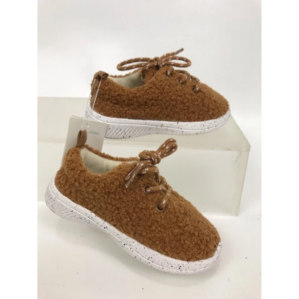 Baby Gap Fuzzy Sneakers Shoes Sherpa Brown Lisa Size 5 18 To‎ 24 Months