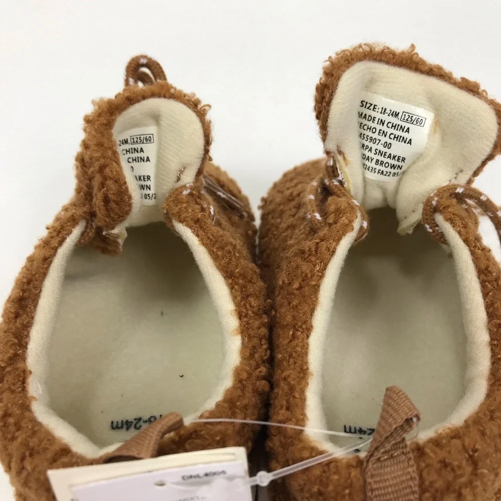 Baby Gap Fuzzy Sneakers Shoes Sherpa Brown Lisa Size 5 18 To‎ 24 Months