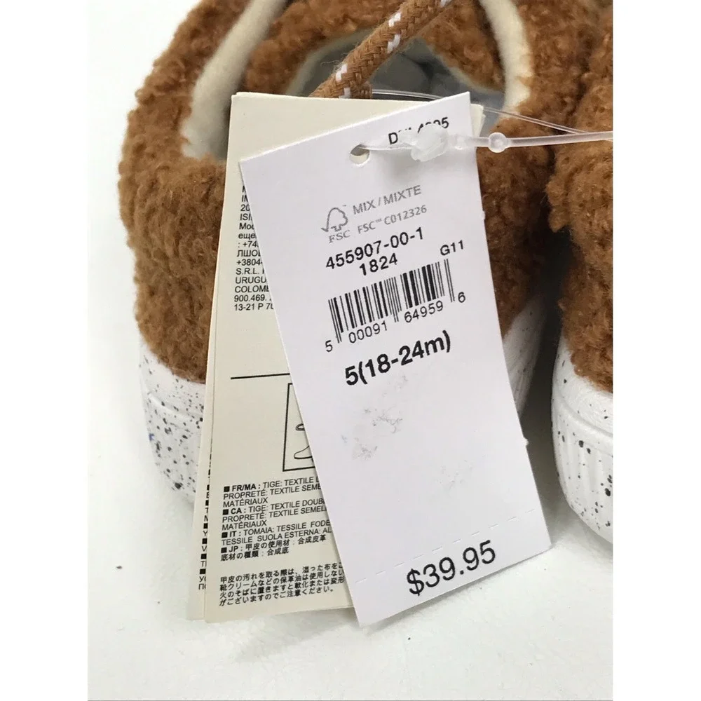 Baby Gap Fuzzy Sneakers Shoes Sherpa Brown Lisa Size 5 18 To‎ 24 Months