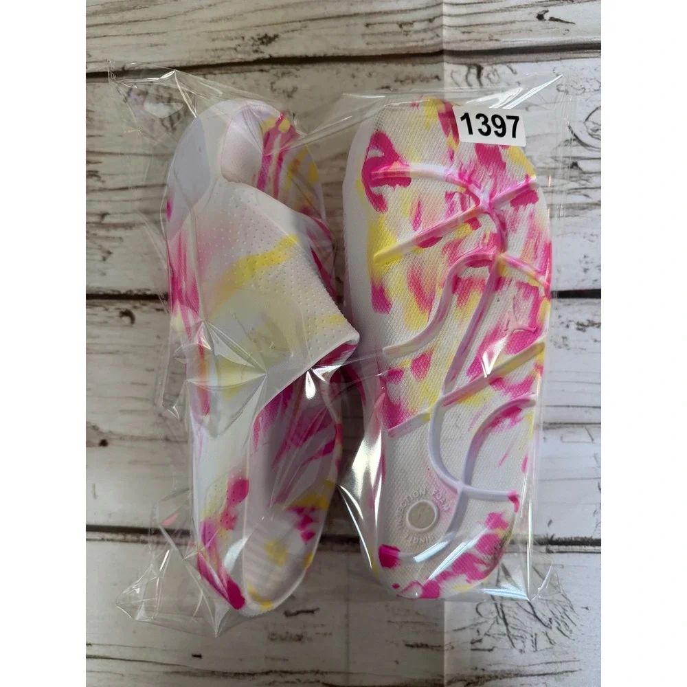 Jordan Play Slides White Pink Yellow Marble Swirl Foam Sandals DQ0690-600 Mens 9