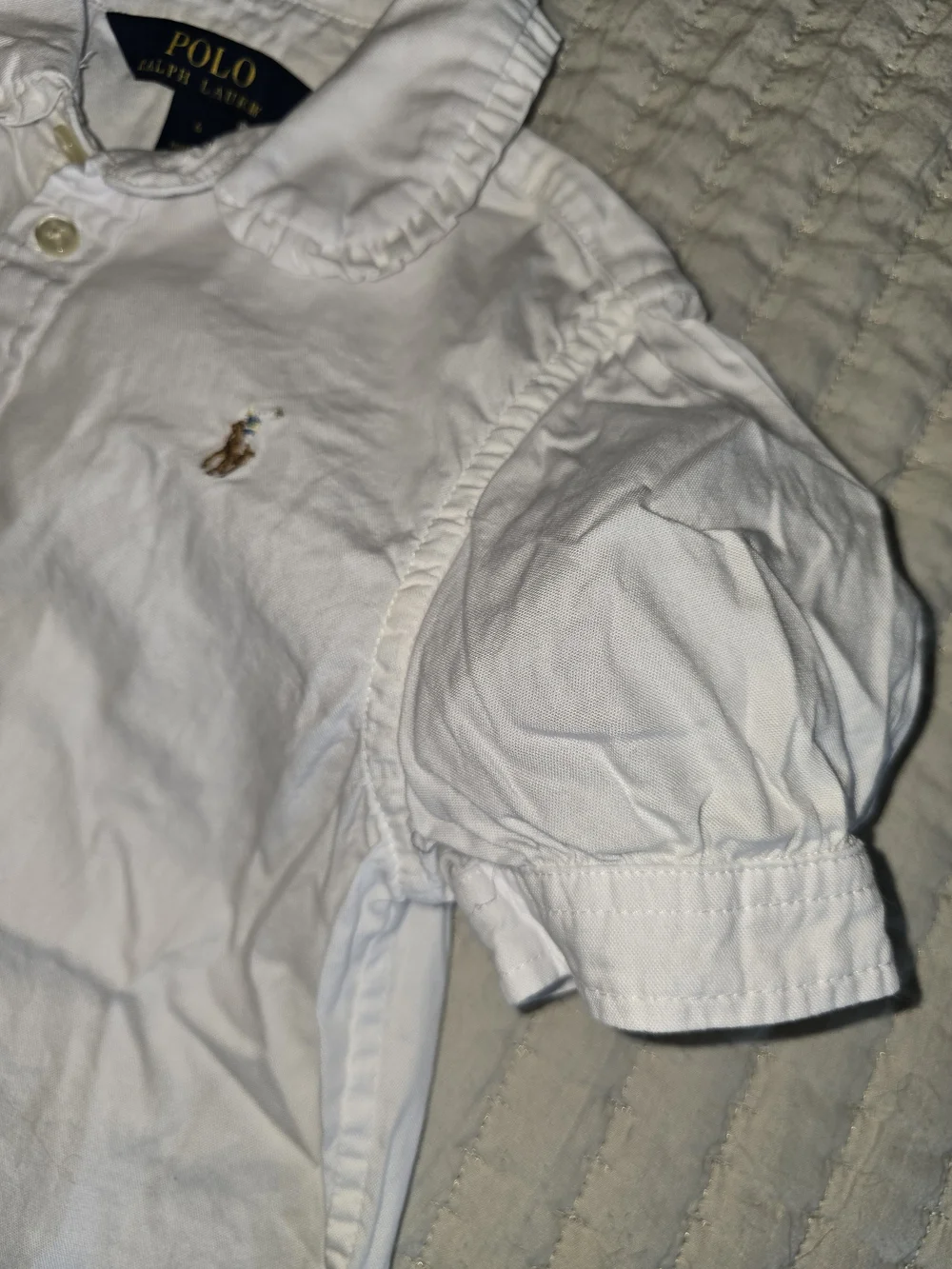 Ralph Lauren Girls' White Puff-Sleeve Shirt With Ruffled Peter Pan Collar