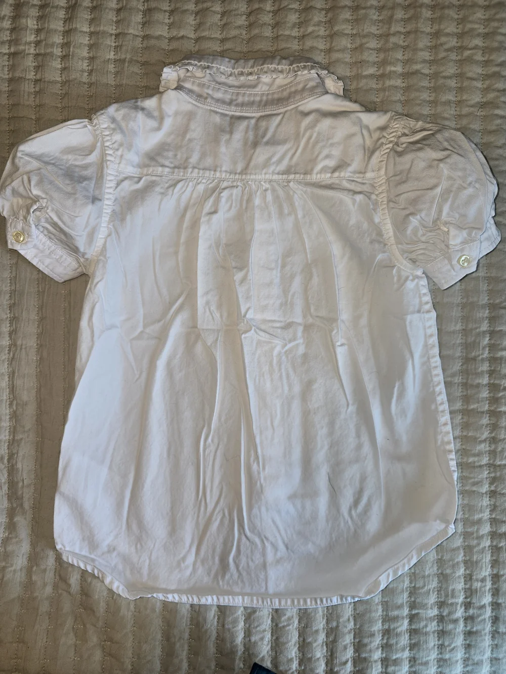 Ralph Lauren Girls' White Puff-Sleeve Shirt With Ruffled Peter Pan Collar