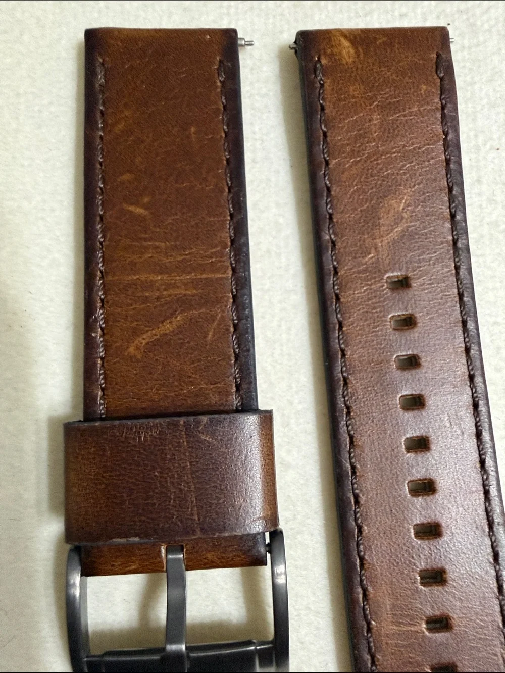 24mm Fossil Brown Leather Watch Band with Dark Metal Buckle