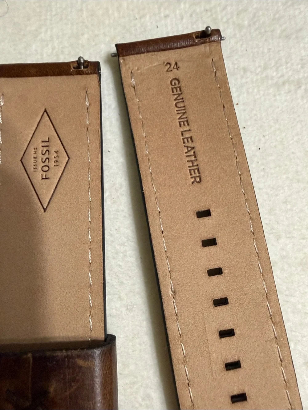 24mm Fossil Brown Leather Watch Band with Dark Metal Buckle