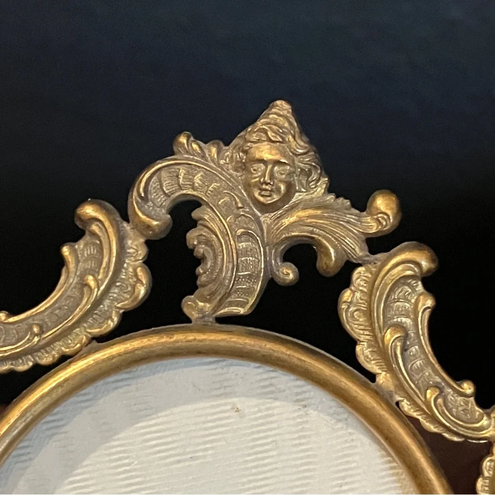 2 Antique Victorian / Edwardian Miniature Metal Gilt Frames Wreath & Gibson Girl