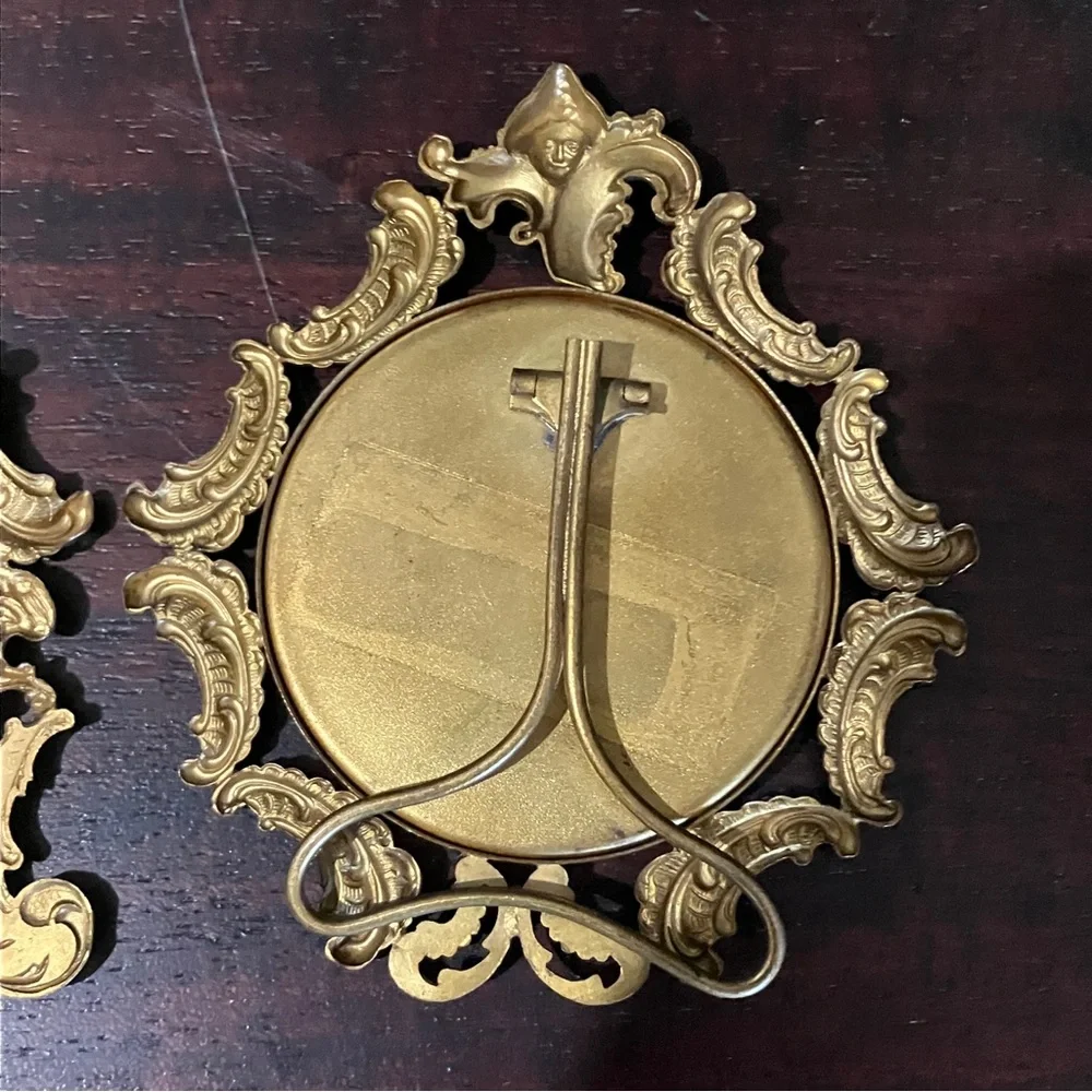 2 Antique Victorian / Edwardian Miniature Metal Gilt Frames Wreath & Gibson Girl