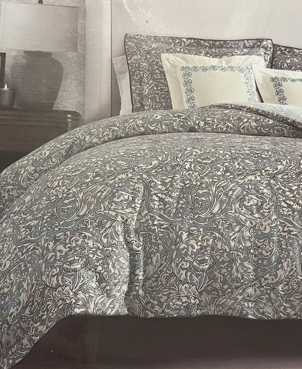 William MORRIS & CO. KING Duvet Cover Set Blue White Reversible 100% COTTON NWT
